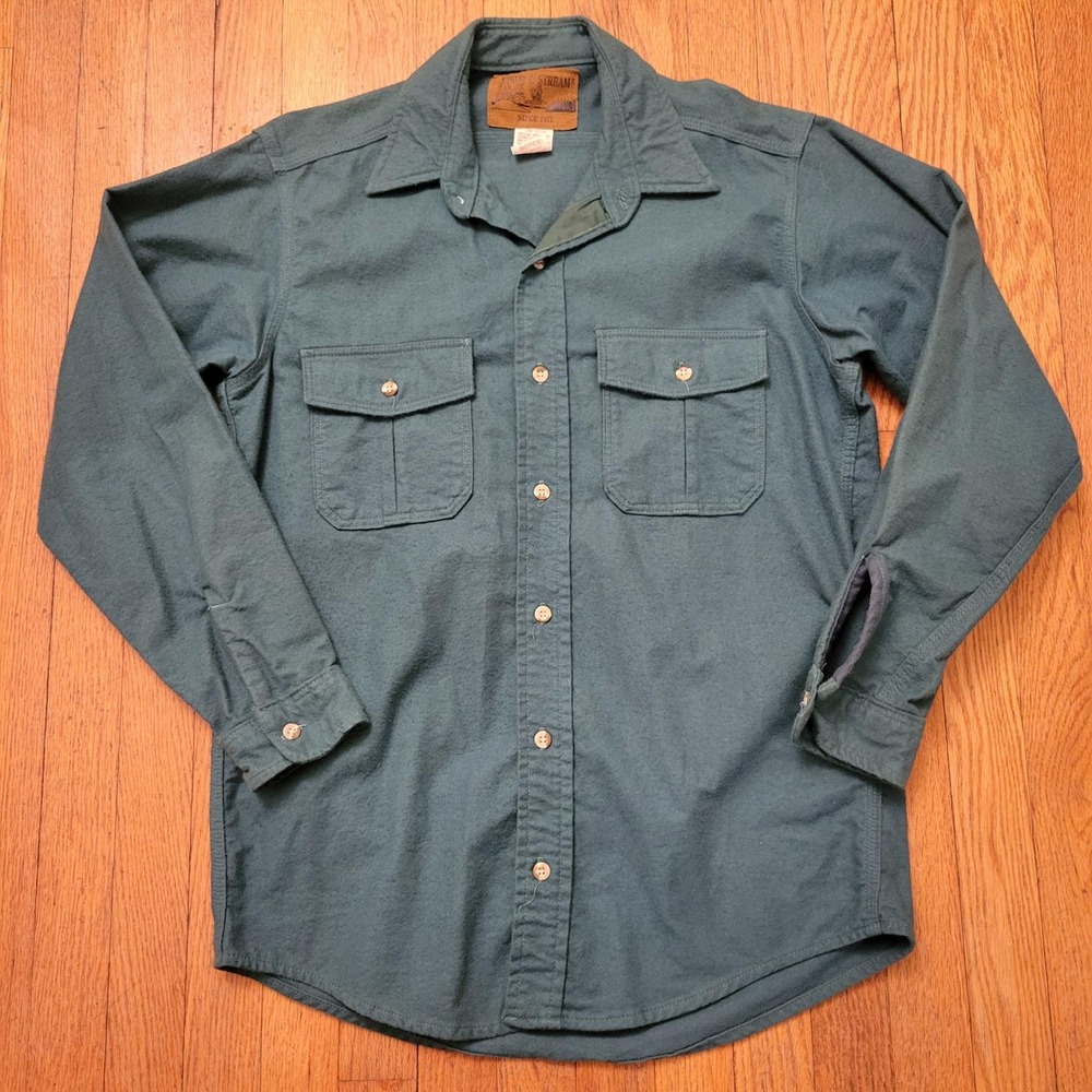 Field Stream Long Sleeve Button Up Shirt Green Cotton M Chamois Shacket‎ Work